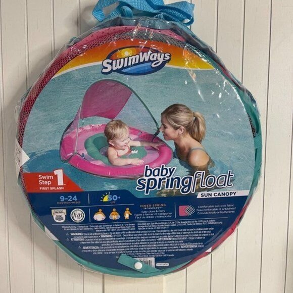 SwimWays Baby Spring Float Sun Canopy Pink Mermaid Unicorn - Picture 2 of 5